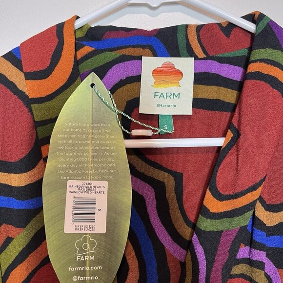 Farm Rio NWT Rainbow Wild Hearts‎ Maxi Dress Size Small - Picture 4 of 11